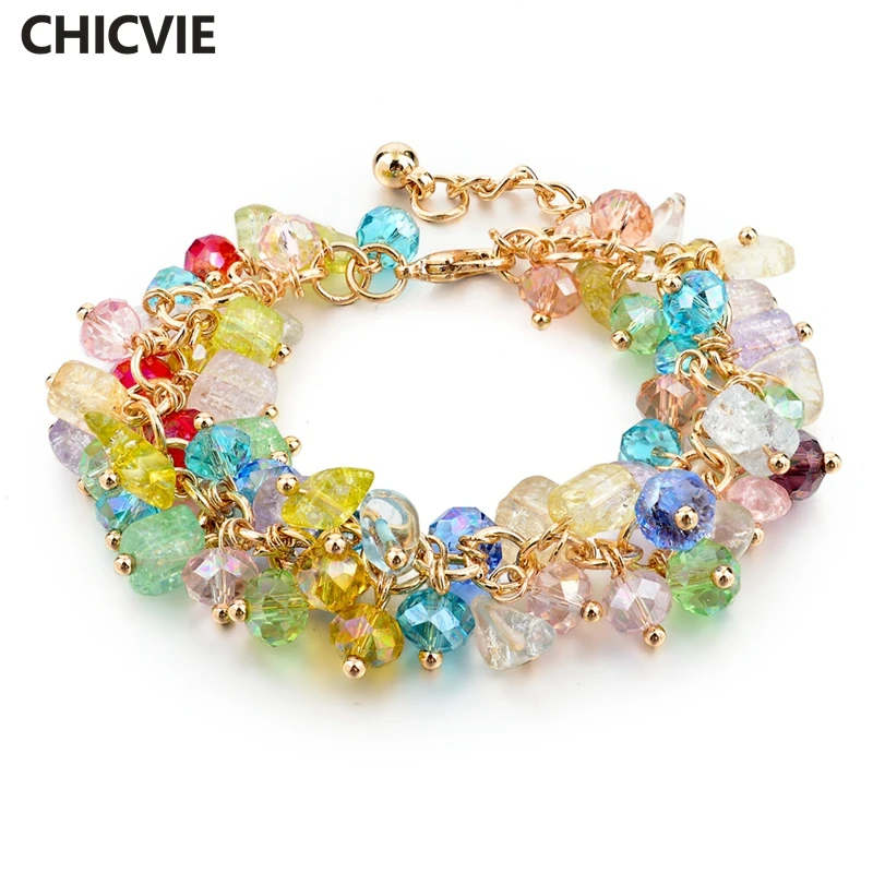 

CHICVIE Crystal Beads Gold Color Charm Bracelets & Bangles for Women Flower Bracelet With Stones Jewelry Bracelet SBR140192