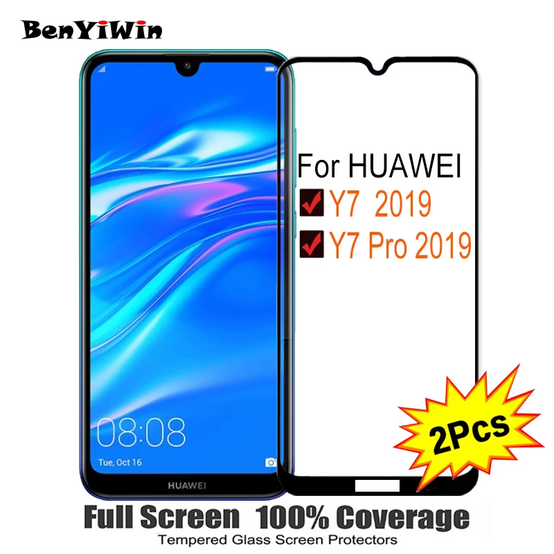 2 шт полное покрытие экрана протектор Закаленное стекло для huawei Y7 6,2" 9 H Защитное стекло для huawei y7 Y7 Pro пленочный чехол