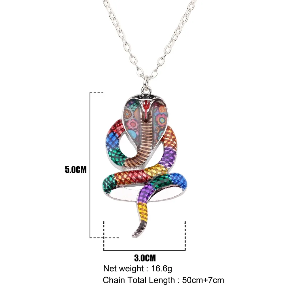Женское Ожерелье Bonsny цепочка с подвеской в виде кобры джунглей из сплава эмалью