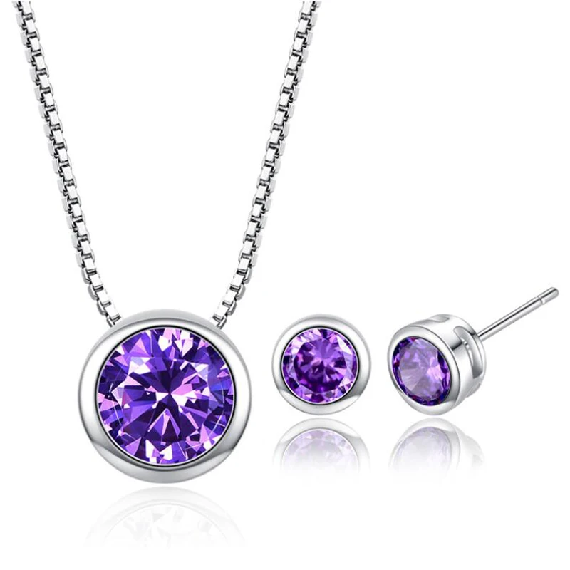 

KOFSAC Новая мода 925 серебро ювелирные наборы для женщин, свадебная подвеска, минимализм, украшенные разноцветными кристаллами круглые серьги ...