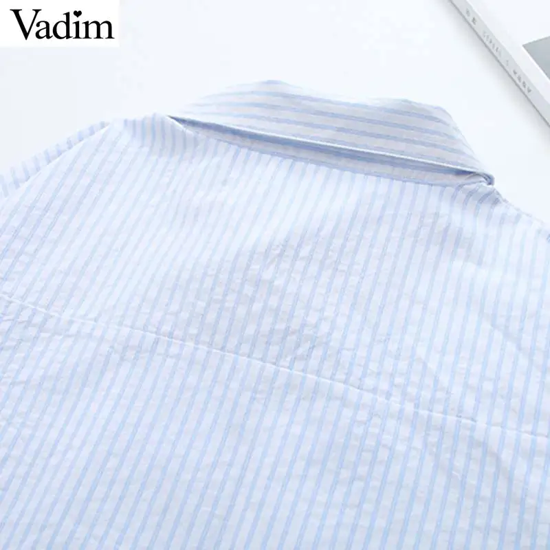 Vadim Женская Полосатая длинная свободная блузка с разрезом по бокам и отложным