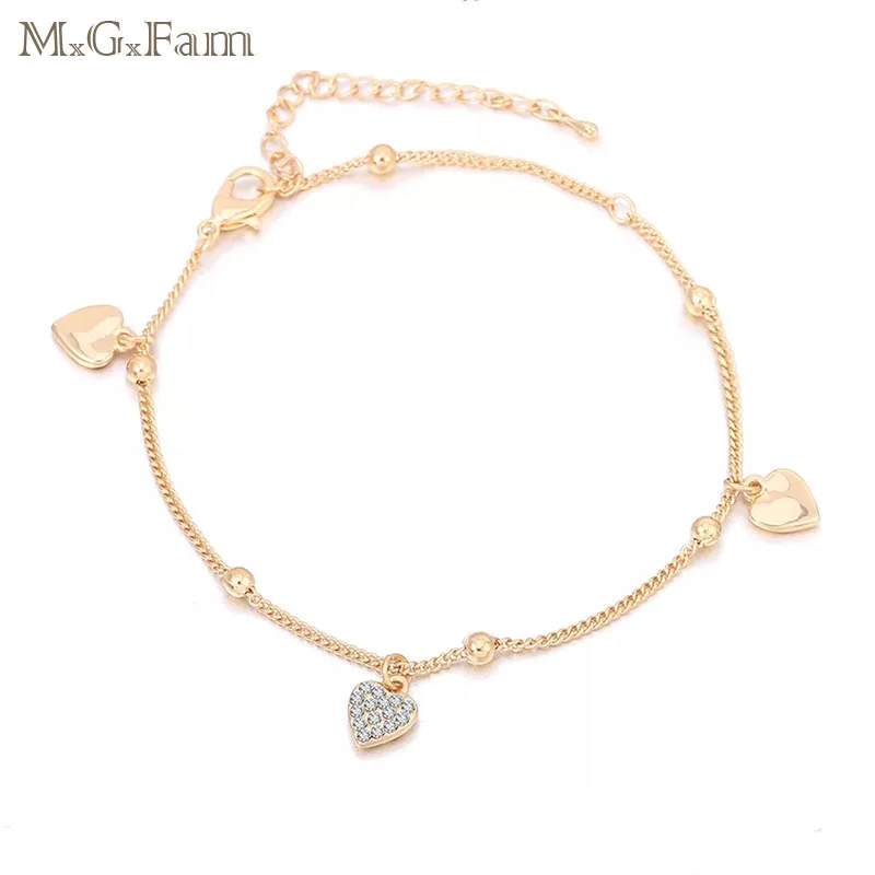 MxGxFam ( 22 см + 5 см) модный браслет на ногу в форме сердца 18 K женские кристаллы для