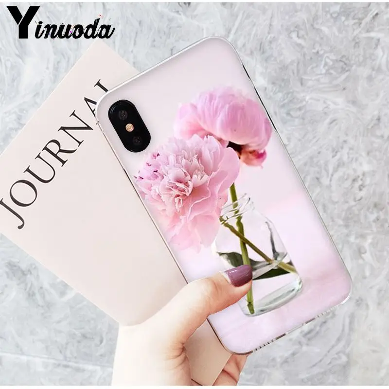 Yinuoda розовый цветок пион на вазе DIY аксессуары для телефона чехол Apple iPhone 8 7 6 6S Plus X