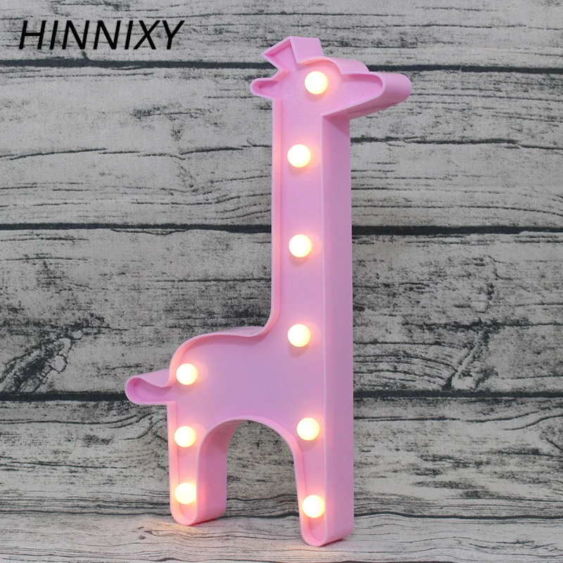 Hinnixy LED 3D милое животное ночное освещение Единорог Фламинго Олень жираф детская