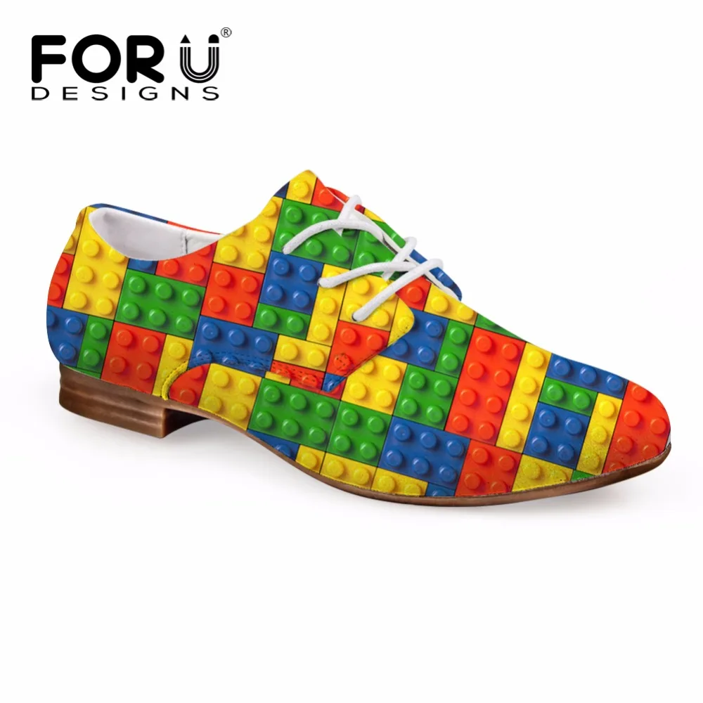 FORUDESIGNS/модные женские туфли-оксфорды; повседневные женские туфли-оксфорды с 3D принтом Тетриса; кожаная обувь на шнуровке; Студенческая женская обувь