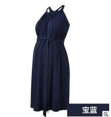 DR214 European and American maternity dress summer sleeveless hanging neck skirt fashion hot mom long coat | Мать и ребенок