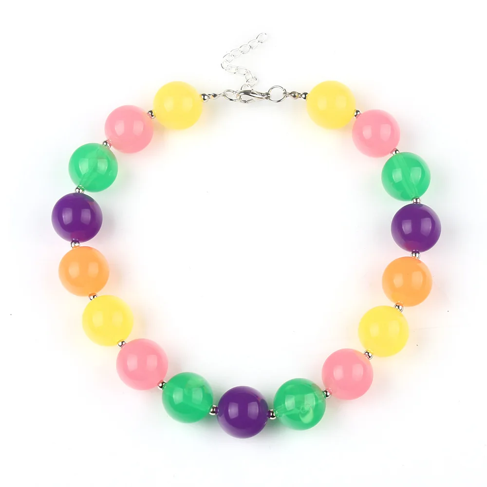 

Kids Spring Candy Colorful Beads Strand Necklace Girls Chunky Bubblegum Necklace Jewelry Baby Favorite Children's Day Gifts
