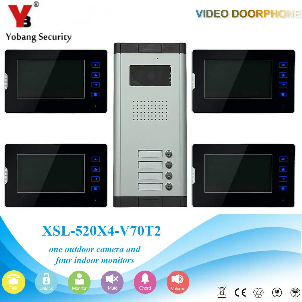 Yobang Security Video Door Phone Intercom Home Doorbell System Wired 7 inch LCD Display Monitor For Apartment family | Безопасность и