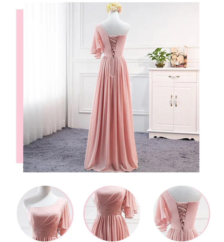 Robe De Soriee Новое пыльное розовое платье подружки невесты длиной до пола с v-образным вырезом с коротким рукавом А-силуэта Элегантное свадебное платье для невесты