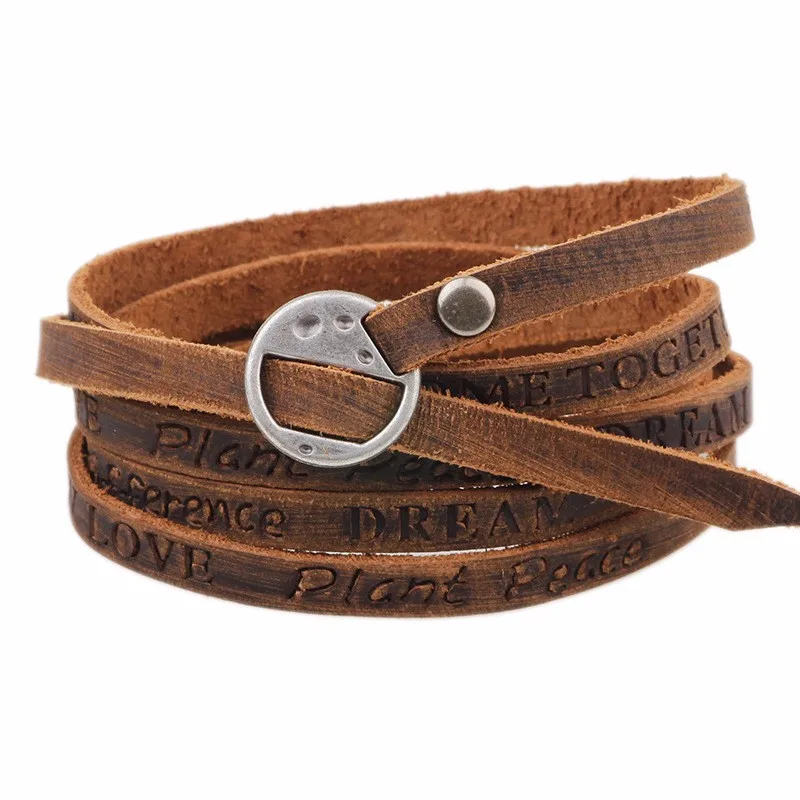 Мужской/женский кожаный браслет Homens Pulseira коричневый многослойный для отдыха в