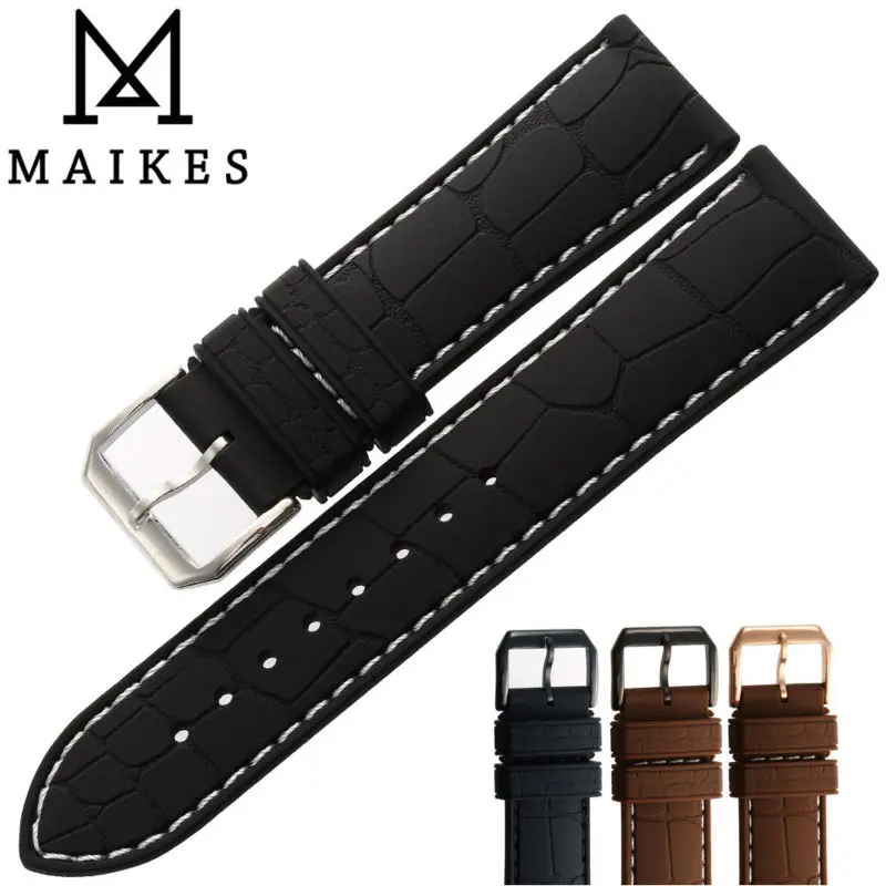Ремешок силиконовый для мужских часов MAIKES резиновый браслет с бирками