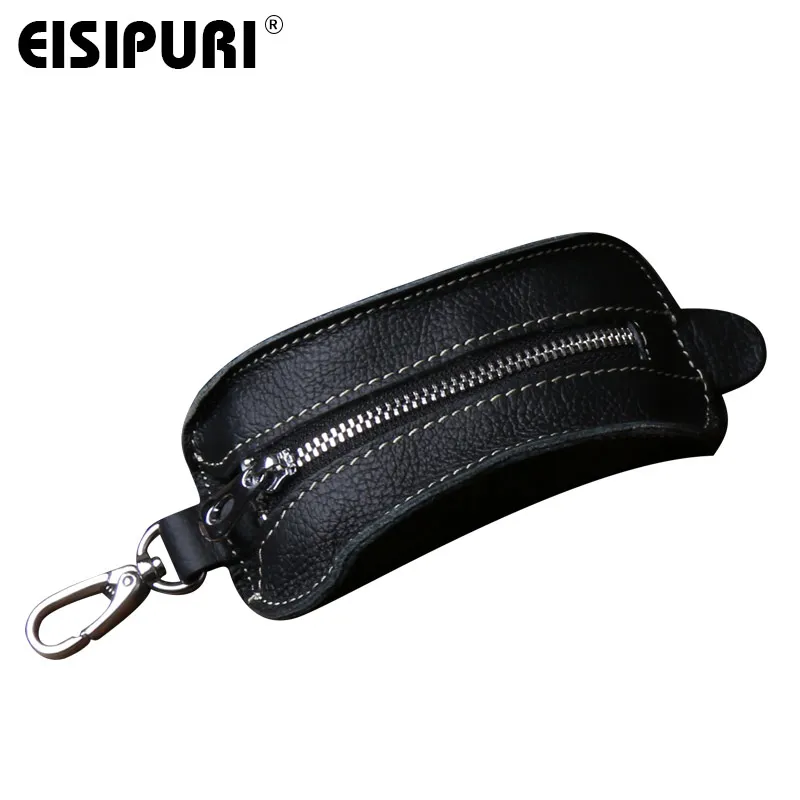 EISIPURl 100% Genuine Leather Key Wallet Pouch Business Men Door Car Key Case Bag Holder Male Keychain Key Organizer Housekeeper images - 6