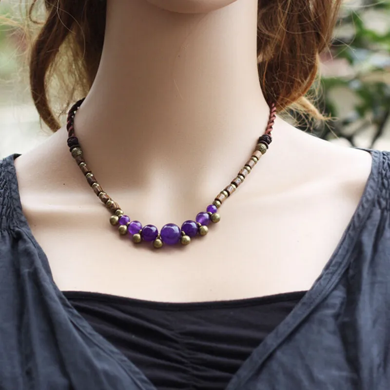 Ожерелье Из Натурального Красного Оникса с деревянными бусинами Короткое