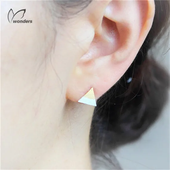 E219 Fashion Splice Jewelry Punk Pendientes Hombre Geometric Gold and Silver Triangle Stainless Steel Stud Earrings for Women | Украшения и