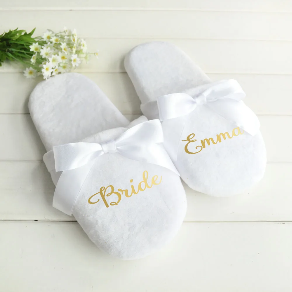 

Personalized Wedding Slippers With Lace Bride Slippers Bridesmaid Gifts Custom Print Shoes Bachelorette Party Favors