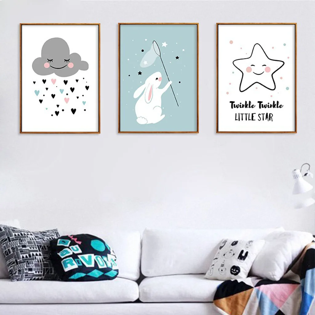 Облако кролик звезда стены искусства холст картина прекрасный скандинавский