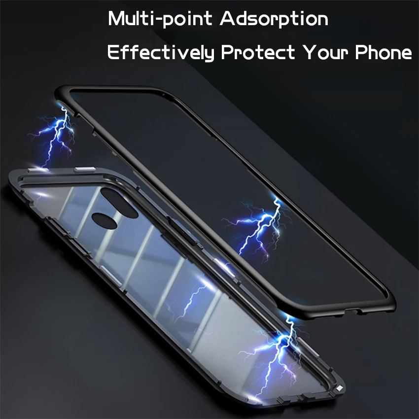 Luxury Magnetic Adsorption Cases for Xiaomi Mi 8 Se Lite A2 Pocophone F1 Redmi Note 5 Pro Metal Frame Tempered Glass Back Cover |