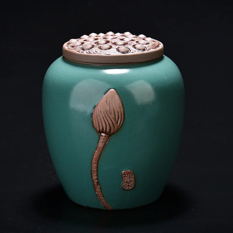 Lotus Theme Pattern Tea Storage Jars Mini Vintage Candy Jar Storage Bottles Kitchen Spices Storage Box 1pcs Container With Cover - Цвет: sutaobaoshilan M