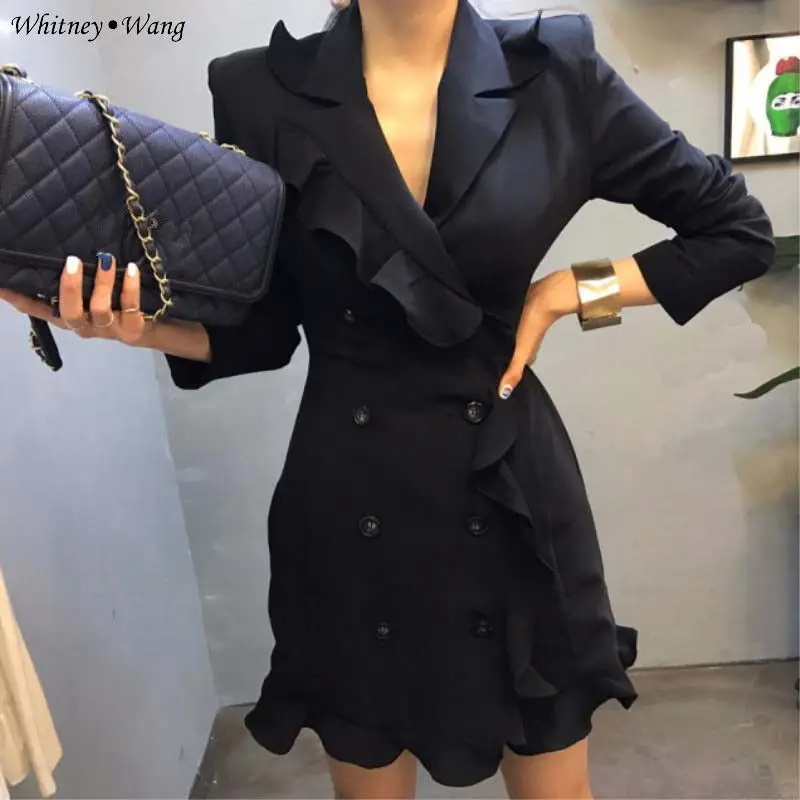 Женское офисное платье футляр WHITNEY WANG элегантное двубортное мини с отложным