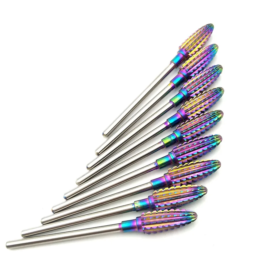 Фрезы для ногтей HYTOOS радужные вольфрамовые твердосплавные фрезы маникюрные