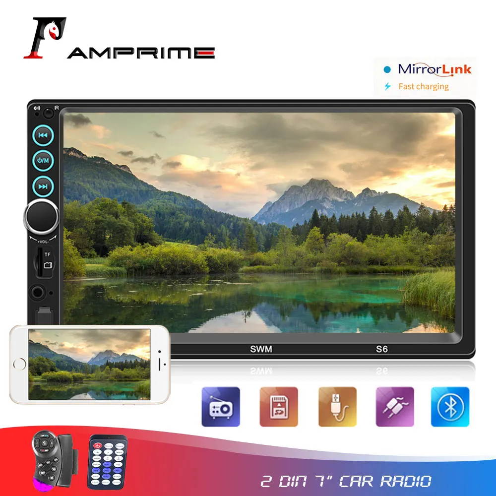 AMprime 2din 7 &quotАвторадио Аудио мультимедийный плеер Bluetooth 2 Din MP5 USB FM с IOS/Android зеркальная