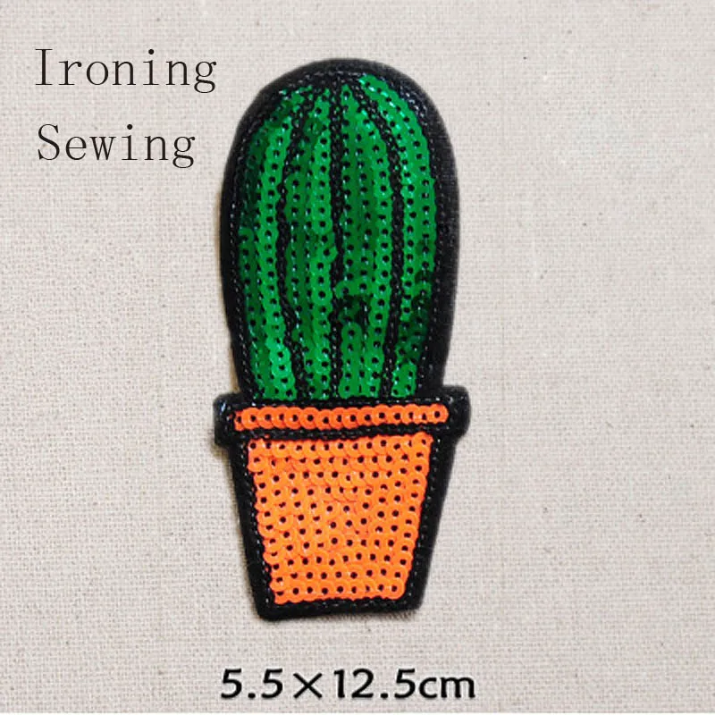 1pc Green Sequins Cactus Patches Embroidery Plant Patch Hot Fix Motifs Sewing Garment Kids Applique For DIY Gfit Craft Accessory | Дом и сад