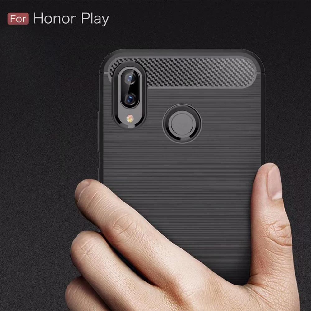 AXBETY Carbon Fiber matte Case For Huawei Honor Play 6.3 inch Luxury Slim silicon TPU Protection Cover case coqeu |