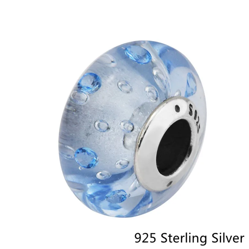 CKK 925 Sterling Silver Ice Drops Blue Murano Glass Beads Original Fashion Charms Jewelry Fits For Bracelets | Украшения и