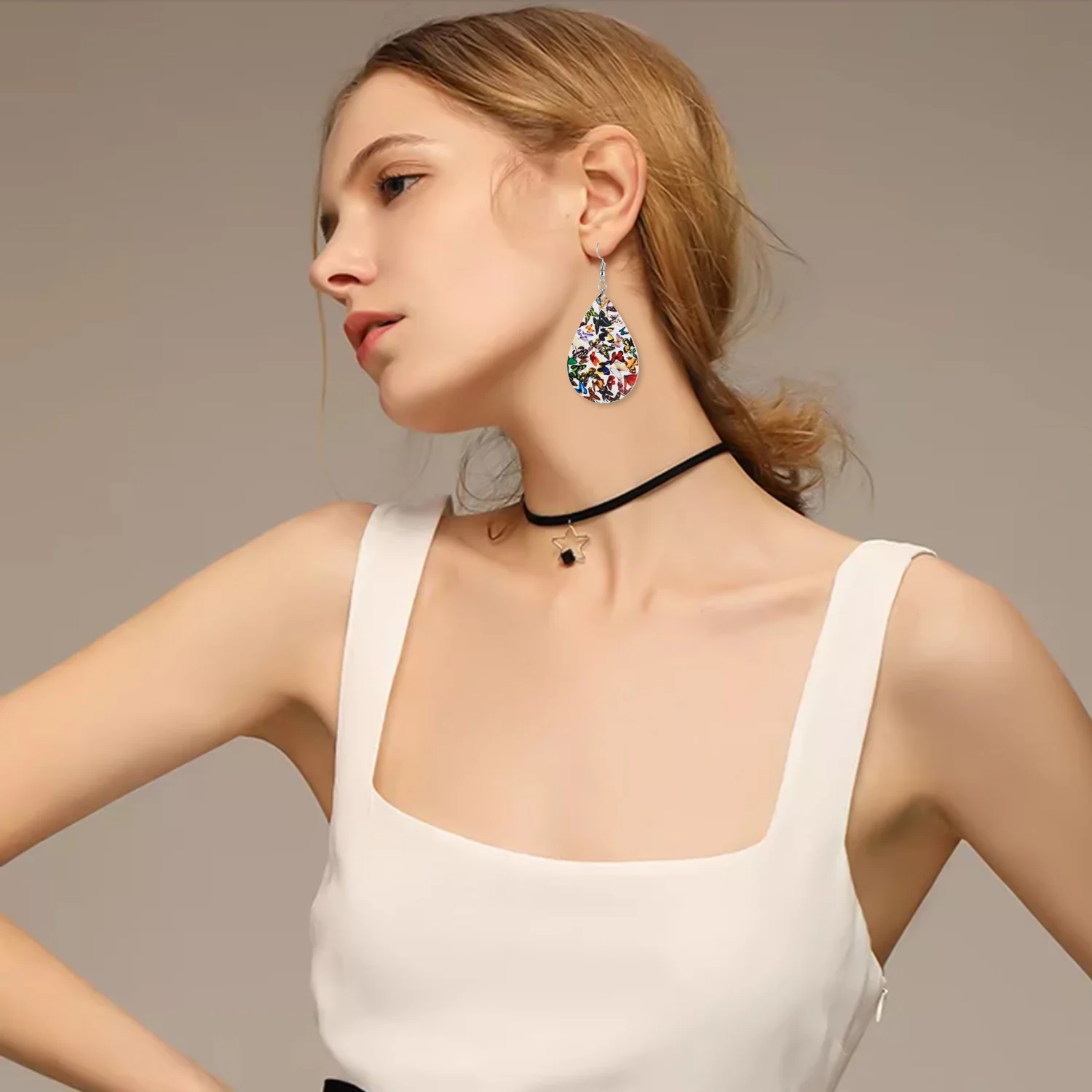 Серьги Rinhoo из искусственной кожи с принтом бабочки модные серьги в форме листьев