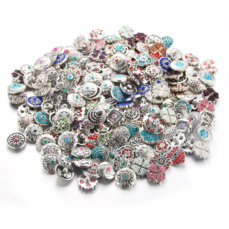 10pcs/lot Wholsale 18mm Snap Jewelry Mixed Round Metal Rhinestone Buttons Fit Bracelet Bangles Necklaces 0061 | Украшения и