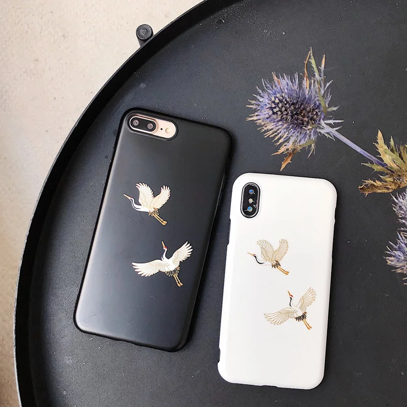 Silicone Cases For iPhone 7 Plus Soft 3D Relief Patterned Rear Back Cover 8 X Case Original Crowned Crane Fund |