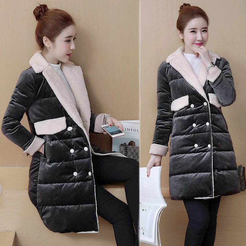 Новинка 2019 модные женские зимние куртки с отложным воротником цветное Женское