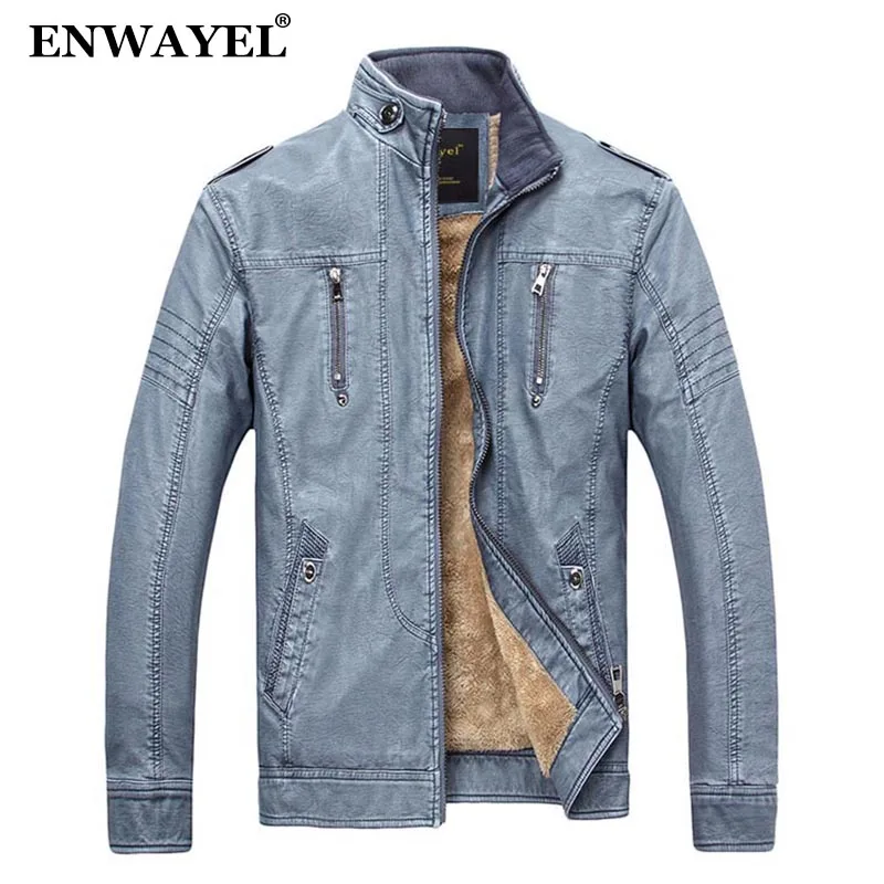 ENWAYEL/осенне зимняя куртка из искусственной кожи для мужчин Повседневная с
