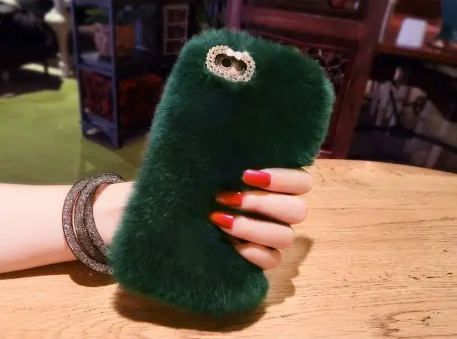 Green1 KASONPAI Настоящий мех кролика задняя крышка чехол для iPhone X S Max XR теплый плюшевый чехол для iPhone x 7 8 6 6 S Plus Чехлы Coque - Цвет: Green1