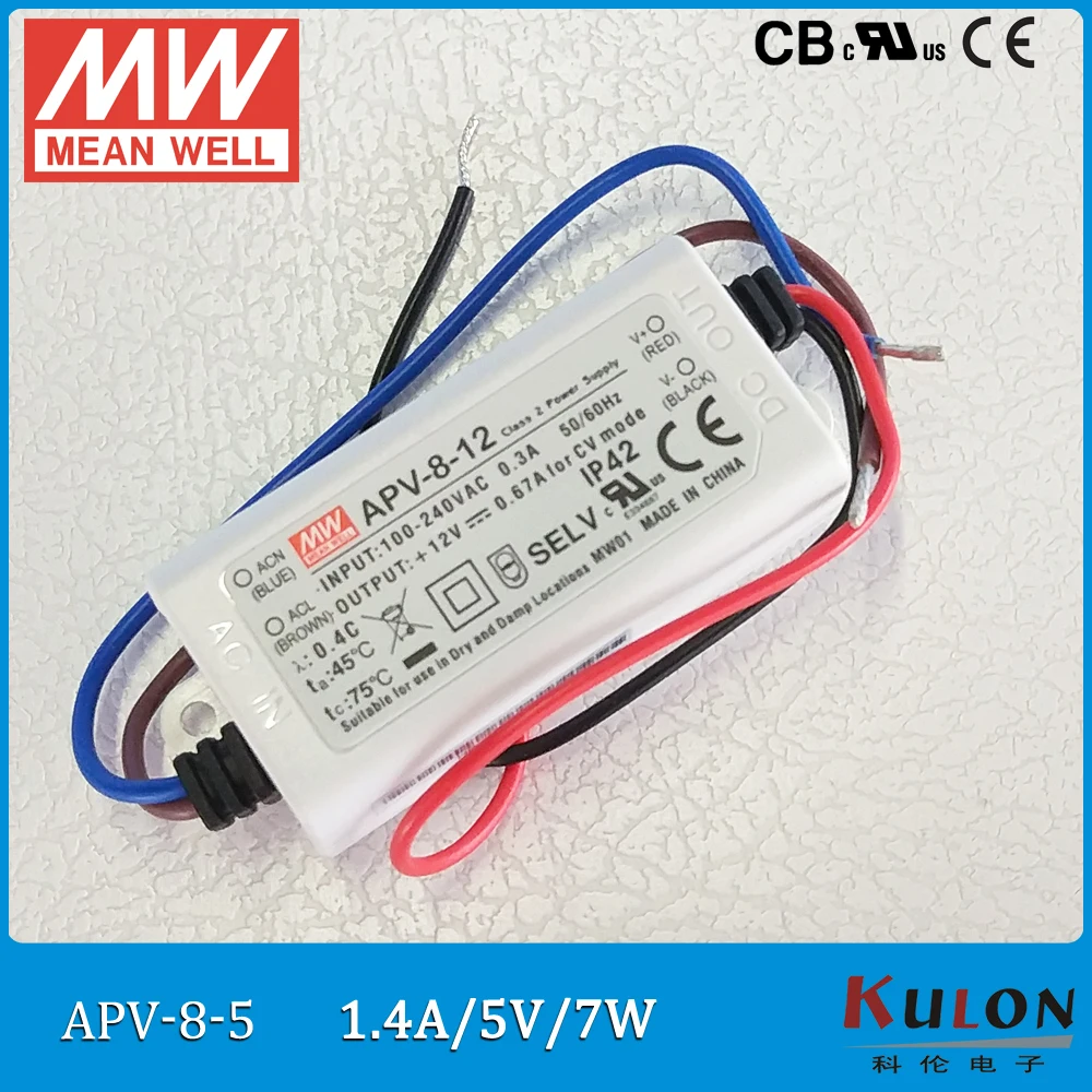 Оригинальный Meanwell Светодиодный драйвер 5V APV 8 5 один Выход 7W 1.4A бренд Mean Well