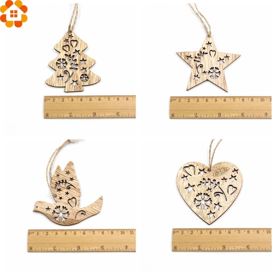 12 шт DIY сердце звезда дерево и Птица Деревянные Подвески Украшения