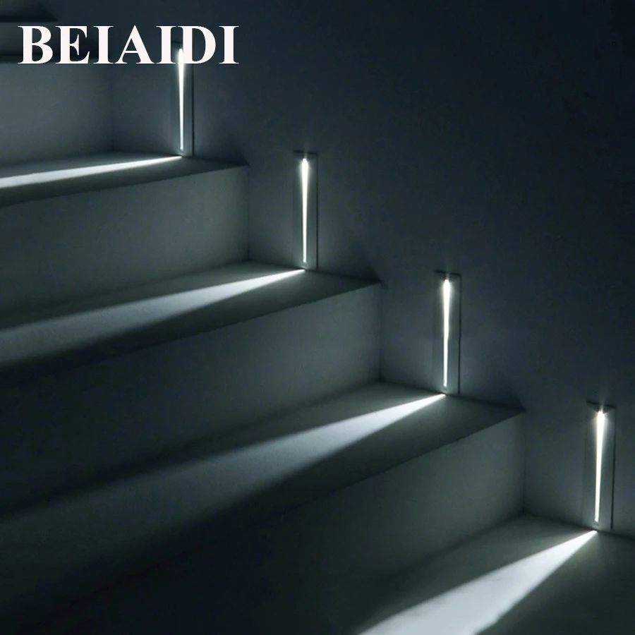 

BEIAIDI Indoor Modern Brief LED Step Light Hallway Hotel Aisle Corridor Stair Lamp Aluminum Wall Corner Light With 3W COB Chip