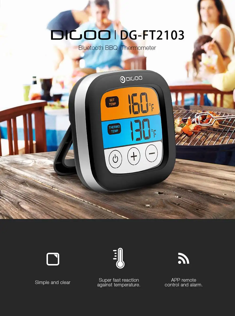 Digoo светодиодный сенсорный экран цифровой bluetooth термометр для приготовления мяса с температурным зондом для мяса барбекю кухонный DG-FT2103