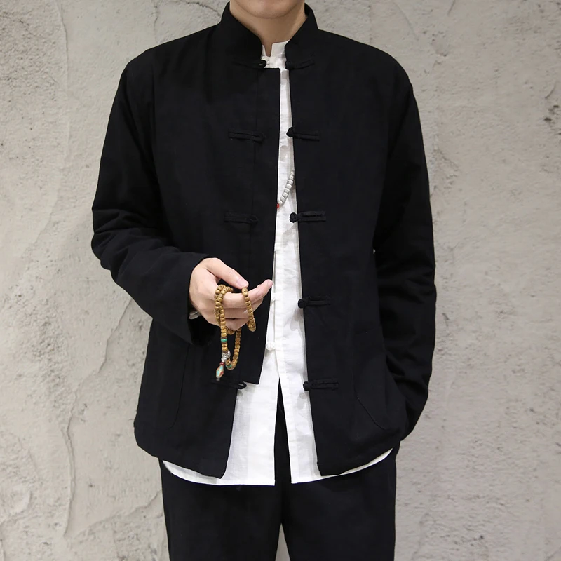 Мужская льняная Свободная куртка в китайском стиле повседневная с рукавом