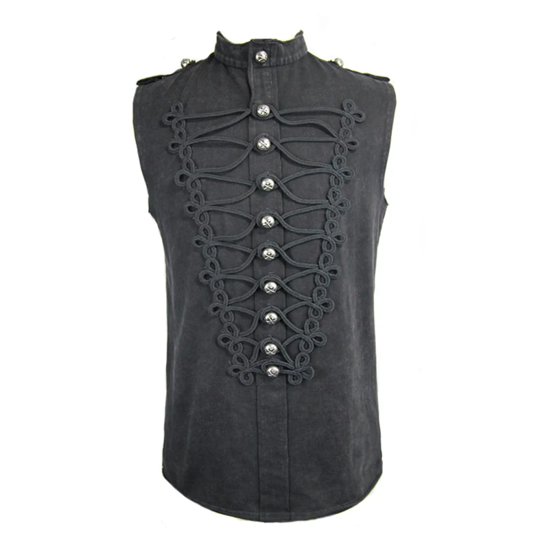 Devil Fashion Gothic Black Sleeveless O-Neck Single Breasted Men Vest Steampunk Summer Handsome Tops Shirts