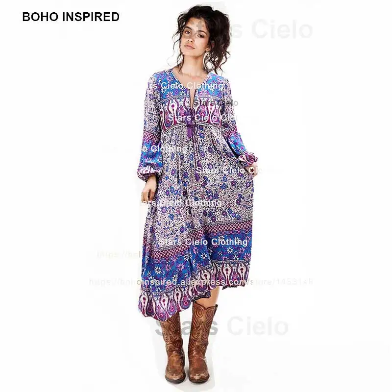Lavender Blossom boho платье повседневное женское с цветочным принтом и длинным рукавом