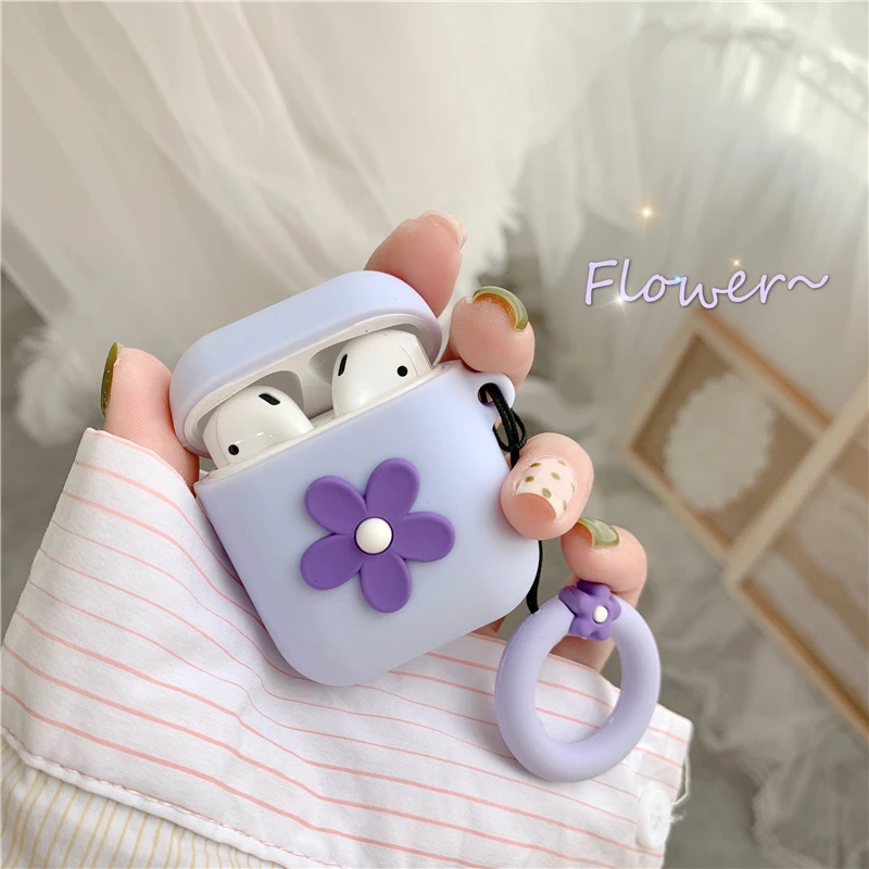 

For AirPods Case Cute Cartoon Flower Pattern Earphone Cases For Apple Airpods 2 Cover Funda with Finger Ring Strap