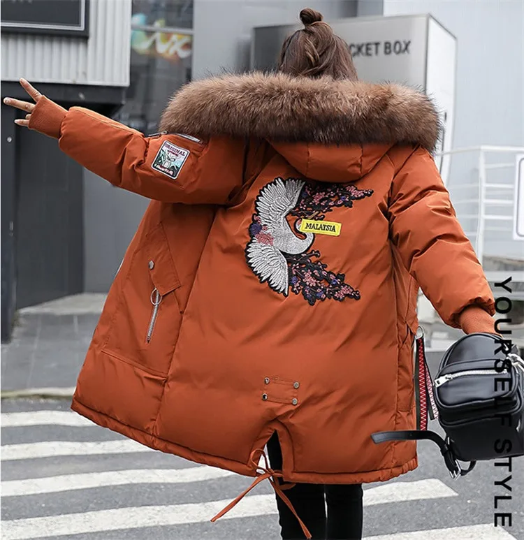 caramel colour Мода, плюс размер, пуховик, хлопок, женская зимняя парка, свободный, утолщенный, меховой воротник, с капюшоном, с вышивкой, хлопковое пальто для женщин, G391 - Цвет: caramel colour