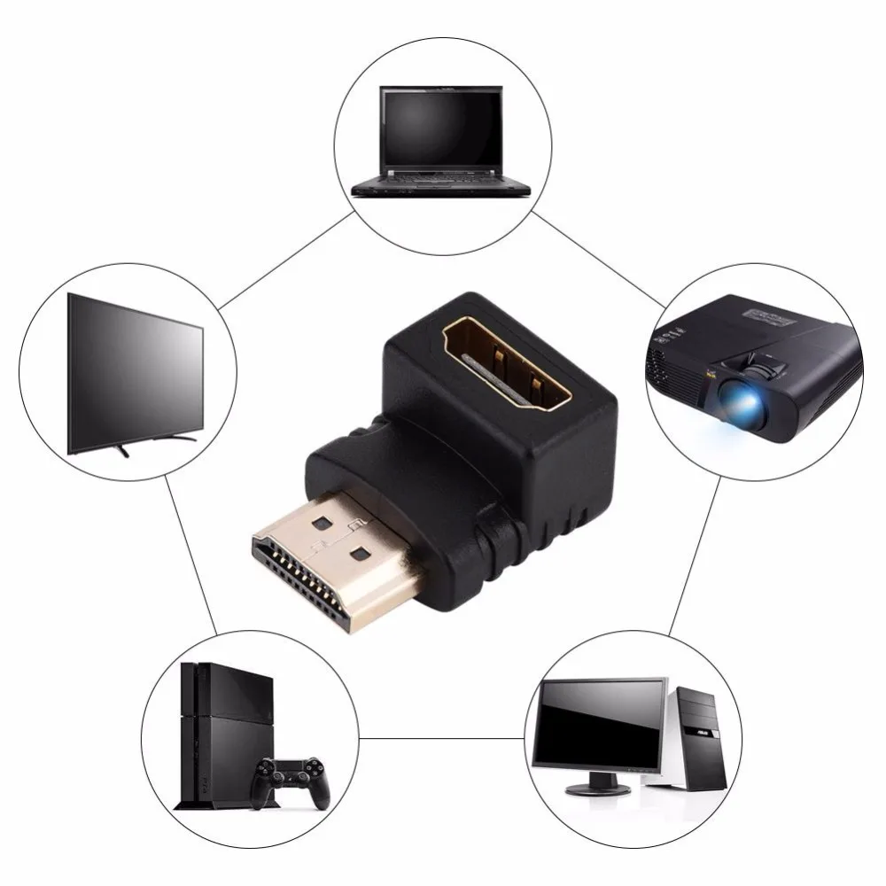HDMI Cable Adapter Converters 90 Degree Angle HDMI Male to HDMI Female for 1080P HDTV Cable Adaptor Converter Extender