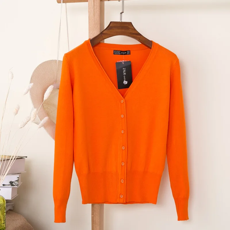 orange Весна 30 цветов женский свитер с v-образным вырезом вязаный свитер женский свернутый вязаный кардиган XL вязаный свитер Трикотаж - Цвет: orange