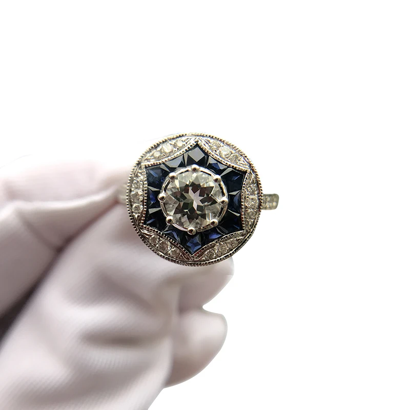 AINUOSHI 14 K белое золото Женское Обручальное Кольцо Natutal белый Аквамарин Свадьба юбилей синий сапфировый Бриллиант женские кольца