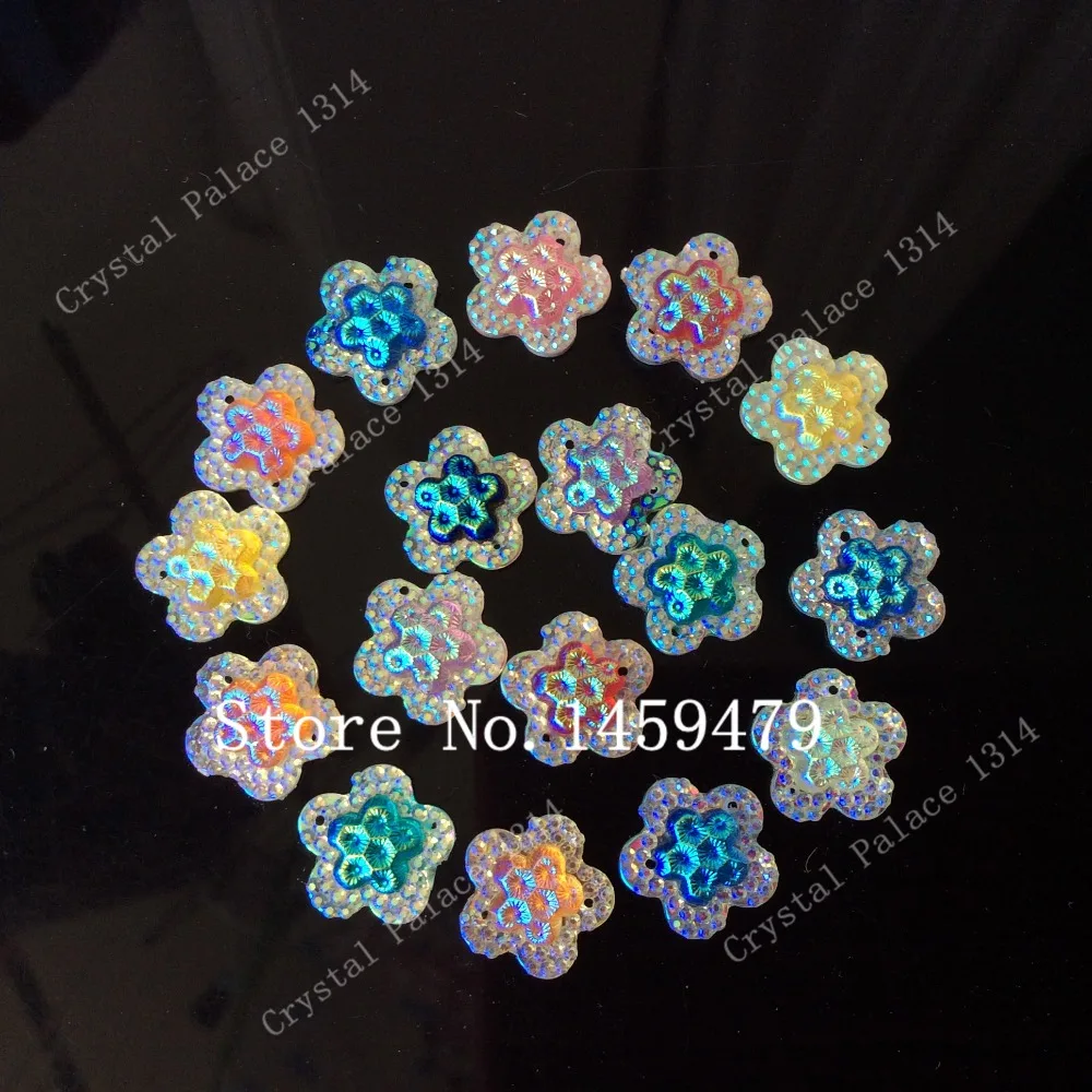 15pcs/30pcs Shiny Mixed Color AB 16mm Resin Tow-tone plum blossom Shape Sewing DIY Wedding Dress Garment Bag Jewelry Accessory | Дом и сад