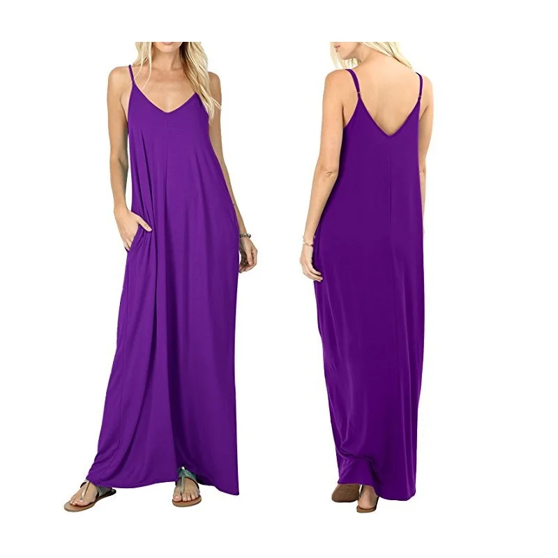 Женское Повседневное платье-макси на бретельках свободное однотонное платье без