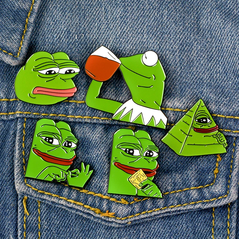 Smile Sad Frog Pepe thinker напиток Пепе Прайд нагрудные значки Кнопка забавные эмалированные булавки броши Интернет-мем ювелирные изделия для женщин