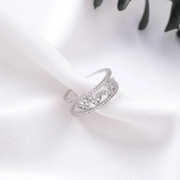 Micro Pave Zircon Love Heart Ring Double Layers Korean Style Fashion Jewelry Adjustable Rings For Women Bijoux Delicate | Украшения и